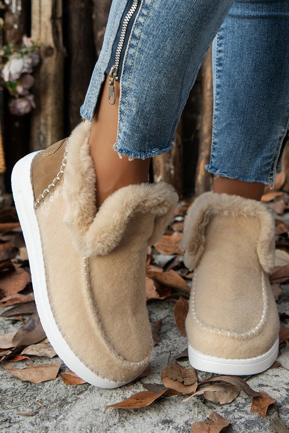 Anna Suede Stitching Plush Lined Anklet Boots
