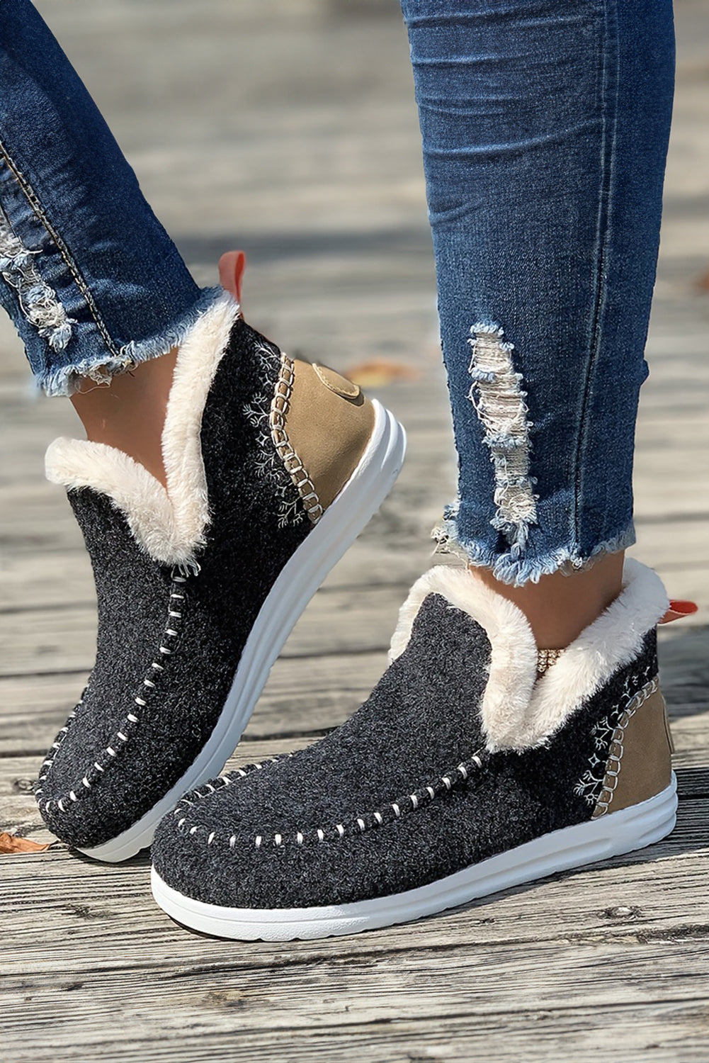 Anna Suede Stitching Plush Lined Anklet Boots